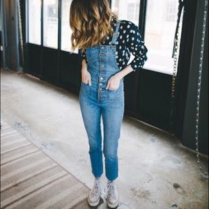 Madewell Button Front Crop Denim Overalls Size XS